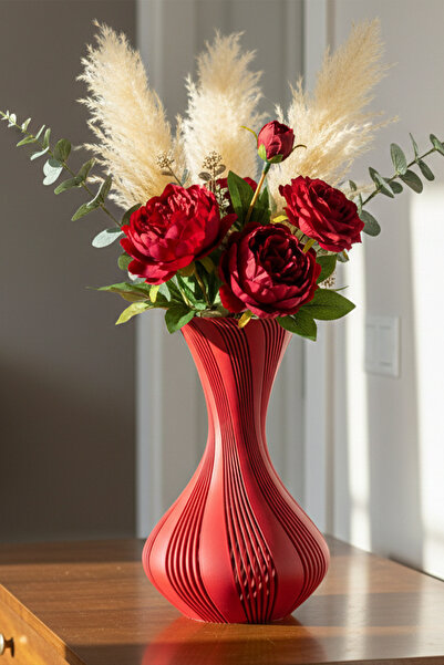 MEK Vază decorativă din plastic cu dungi, roșu (24x15cm)