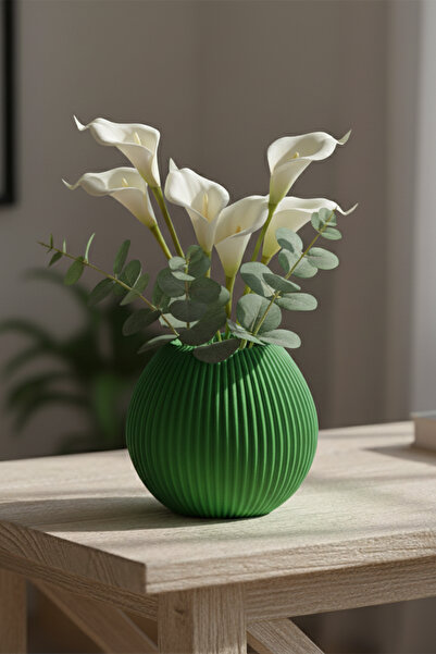 MEK Vază decorativă din plastic cu dungi minimaliste verde (12x13cm)