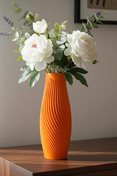 MEK Zarif Kıvrımlı Dekoratif Plastik Vazo Turuncu (22x8cm)