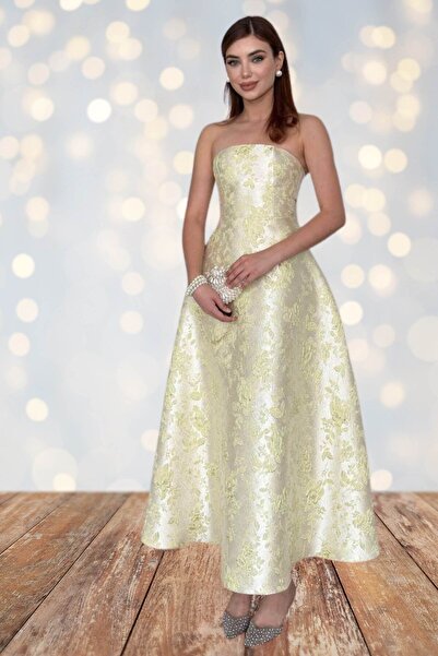 Moda Amore فستان سهرة طويل بدون حمالات من الجاكار |   فستان سهرة أنيق للمناسبات الخاصة 663