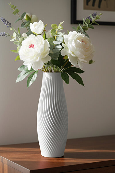 MEK مزهرية بلاستيكية مزخرفة أنيقة بيضاء (22×8 سم)