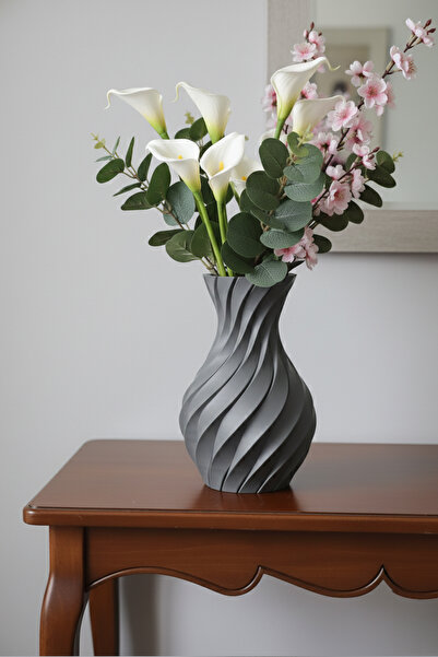 MEK Vază decorativă din plastic cu linii spiralate gri (20x13,5cm)