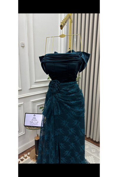 AREEJ FASHION Turquoise evening dress.