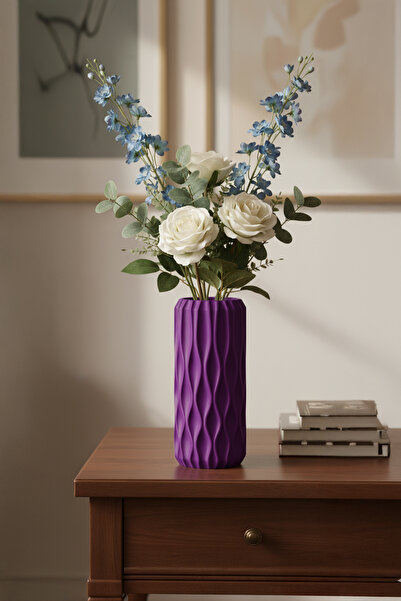 MEK Vază decorativă elegantă din plastic cu model de undă geometrică violet (...