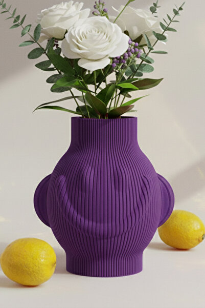 MEK Vază decorativă din plastic cu design cu față zâmbitoare violet (18x19cm)