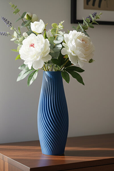 MEK Κομψό Κυρτό Διακοσμητικό Πλαστικό Βάζο Μπλε (22x8cm)