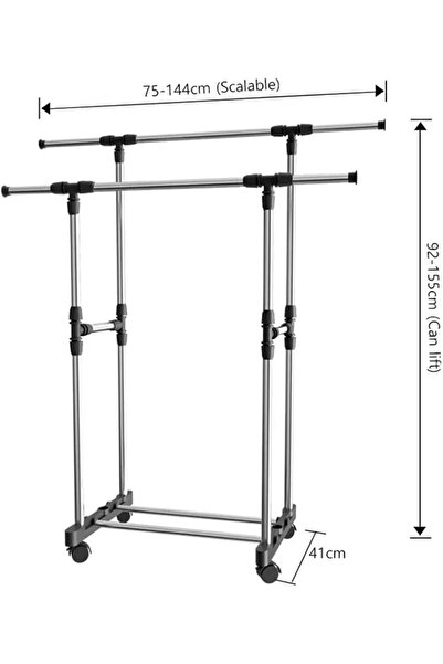 Generic Double stainless steel clothes rack – sturdy base, easy to install, perfect organization for rooms and entryways