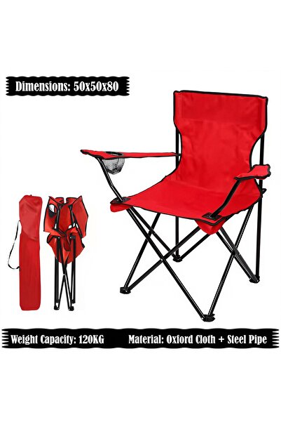 Generic Folding Camping Chair with Armrests and Cup Holder, Foldable Beach And Garden Chair