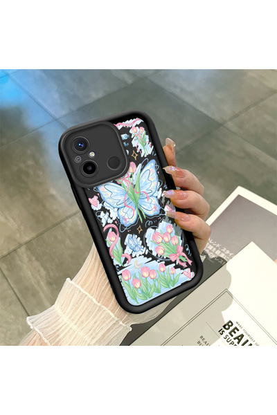 ucuc Xiaomi Redmi 12C Uyumlu Siyah Silikon Zambaq ve Kelebek Desenli Elegan S...