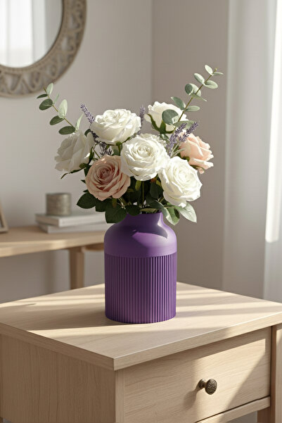 MEK Μοντέρνο Σχέδιο Ριγέ Πλαστικό Βάζο Μωβ (21x19cm)