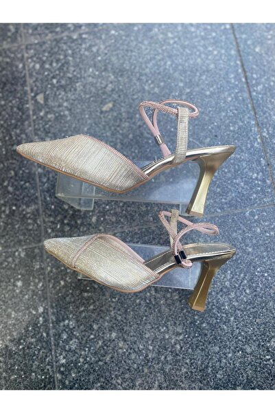 Aysun Ayakkabı altın rengi dış meteryal cild deri kadeh topuklu kadın sitilet...