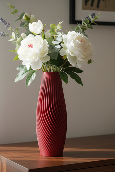 MEK Vază decorativă din plastic elegantă, ondulată, roșie (22x8cm)