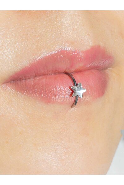 MORNEVA Deliksiz Taşlı Yıldız Çelik Halka Sıkıştırma Fake Dudak Piercingi (1 Adet)