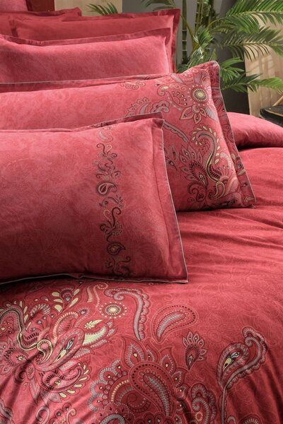 Sarev Burgonya Fancy Poplin Nevresim Takımı Çift Kişilik V1-Kırmızı %100 pamuk