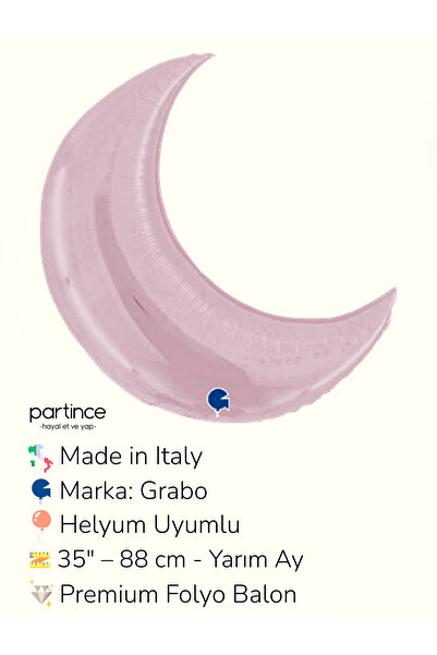 partince 35″ – 88 cm Yarım Ay Folyo Balonlar Paket İçi 1 Adet