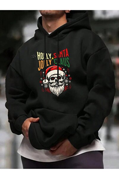 ship master هودي للجنسين أسود قصة فضفاضة بغطاء رأس 100% قطن 3 خيوط B مطبوع مق...