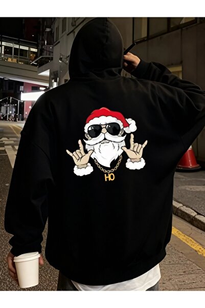 ship master Hanorac unisex negru supradimensionat cu glugă bumbac 100% 3 Thre...