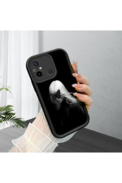 ucuc Redmi 12C Uyumlu Siyah Silikon Anime Stili Desenli Lens Koruma Telefon K...