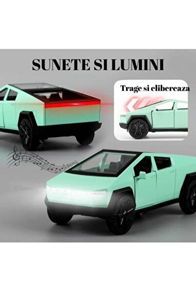 OEM Tesla Cybertruck Metal Car, Sounds and Lights, Moving Doors, Pull-Back Function, 15cm, Turquoise