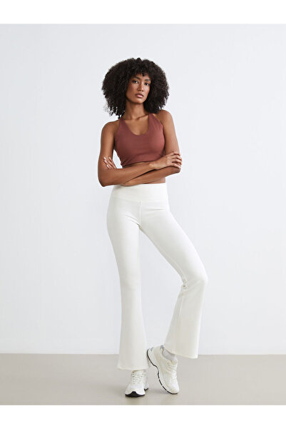 LC Waikiki Ekru Beli Lastikli İspanyol Paça Kadın Spor Tayt