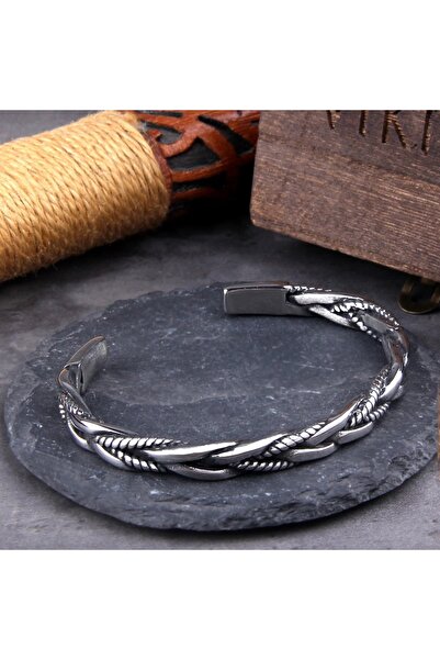 Viking Nordic Design Handcuff Style Adjustable 316L Steel Bracelet