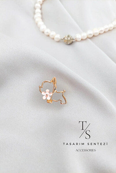 Tasarım Sentezi Broş Metal Rozet Tatlı Köpek Pembe Çiçekli Küçük Yaka Kıyafet...