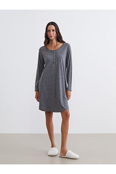 LC Waikiki Cămașă de noapte pentru femei MG TRENDEN, gri, cu decolteu în U, c...