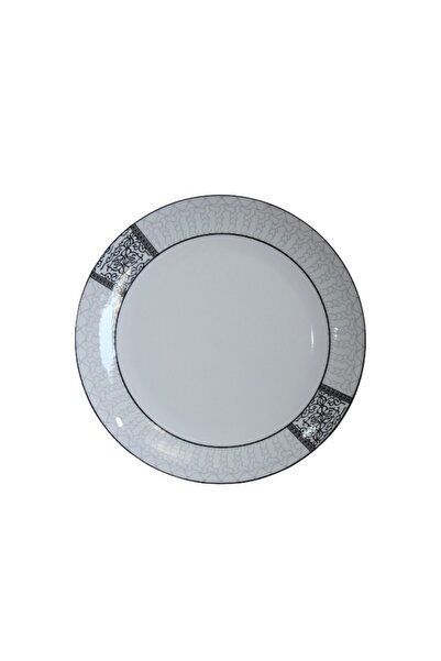 WDA Decorative Ceramic Dinner Plate – White & Grey Patterned Rim
