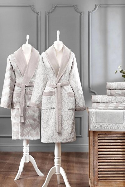 Özdilek Cotton 7 Piece Family Bathrobe Set-Tappeto Cream-Cream