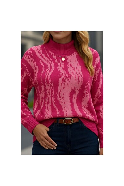 vuvutasarım Turtleneck Long Sleeve Colorful Knitwear Women's Sweater 28718