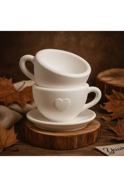 Phellos Kalpli Beyaz Fincan Saksı, Dekoratif Masa Üzeri Çiçeklik, Takı Organi...