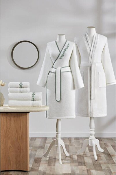 Özdilek Jardin Aile Bornoz Seti Yeşil- Krem