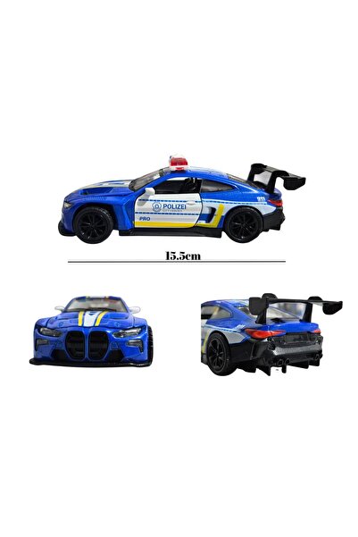 OEM Metal Police Car BMW M3, Sounds and Lights, Moving Doors, Pull-Back, 15.5cm, Blue