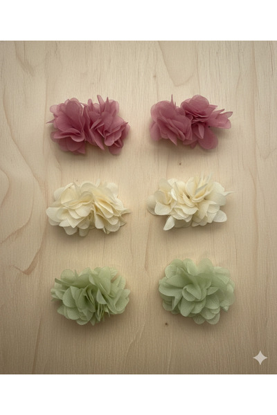 Jeevee Kız Çocuk 3 Takım 6 Adet Klips Frida- Çiçek Toka- Gül Kurusu-Krem