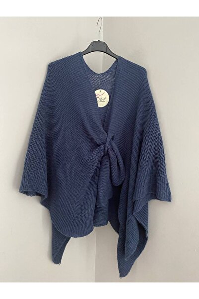 AYASOFYA OTANTIK Women's Italian Indigo Blue Knitwear Poncho