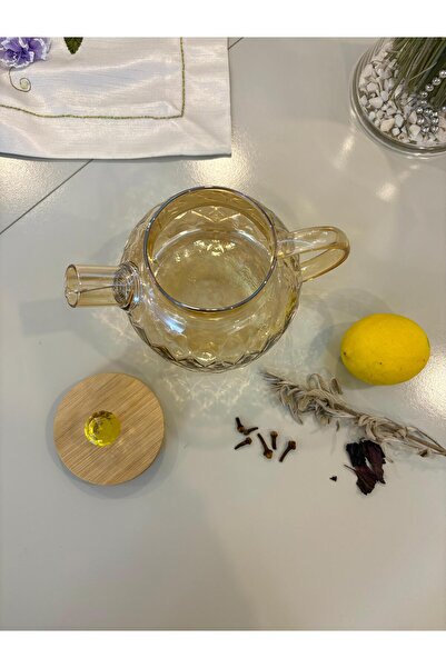 Berina home Vakumlu Bambu Kapaklı Isıya Dayanıklı Borosilikat Cam Demlik, Süz...