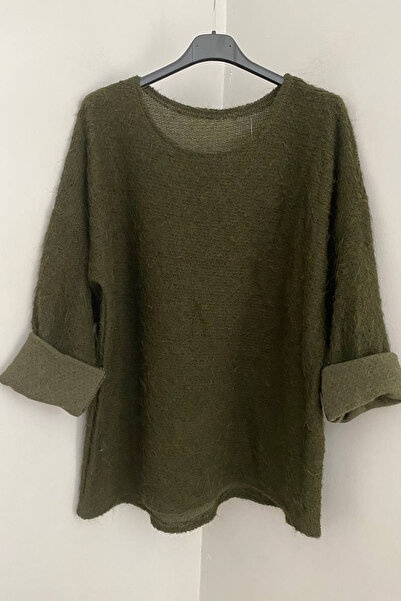 AYASOFYA OTANTIK Women's Italian Khaki Plain Pattern Wool Blouse Sweater