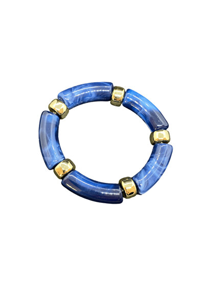 FM Blue - Gold Color (18 cm Length) Stylish Acrylic Elastic Bracelet — Modern...