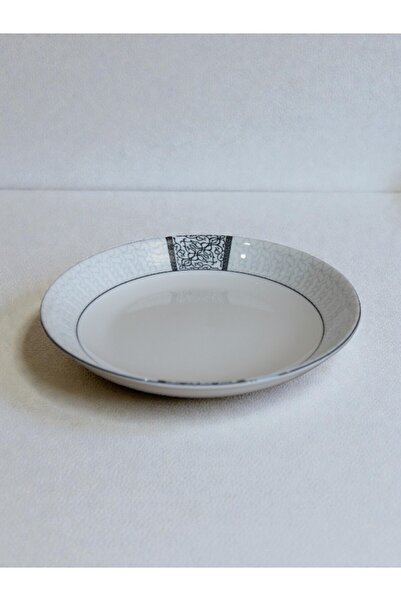 WDA Elegant White Ceramic Plate & Bowl Set with Silver Pattern