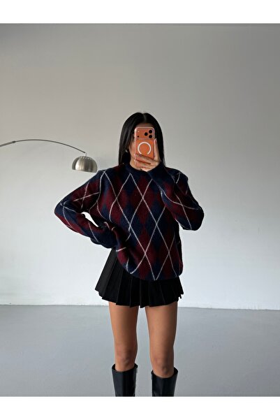 Lamierra Baklava Pattern Yumoş Oversized Women's Sweater