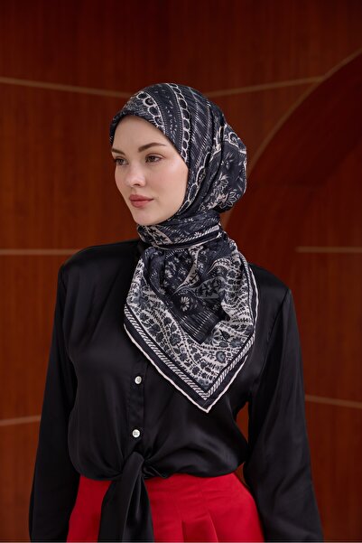 İpekhan Winter Bloom Soft Scarf 1242 Navy Blue