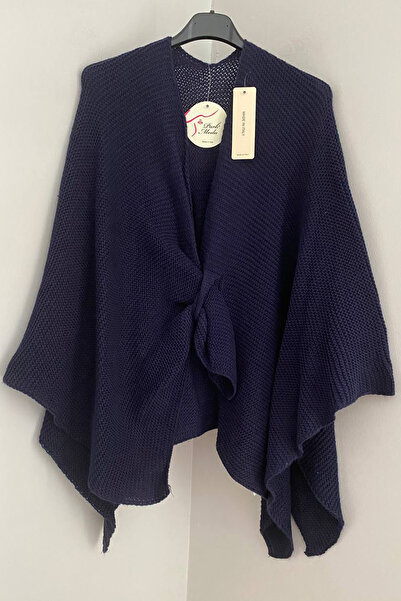 AYASOFYA OTANTIK Women's Italian Navy Blue Knit Poncho