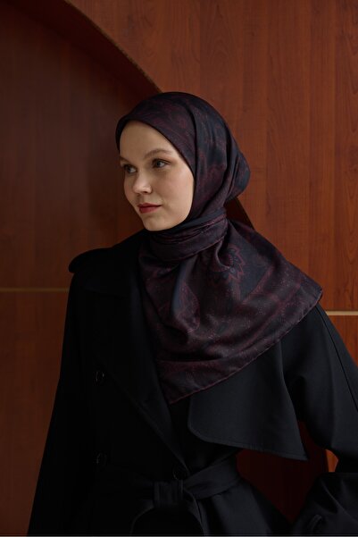 İpekhan Winter Bloom Soft Scarf 1243 Burgundy Black