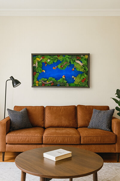 Anı_Atölye El Yapımı Ahşap Çerçeveli Gerçek Yosun Ve Epoksi Göl Tablo 68x41