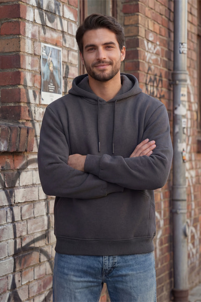 Veleno Smoked Men's 3-Thread Side Pocket K Hooded Sweatshirt Puff Soft Fabric