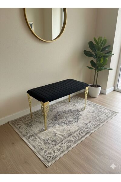FERHAT DEKOR Lüks Siyah Puf Bench Gold Metal Ayaklı – Hol Giriş ve Yatak Odas...