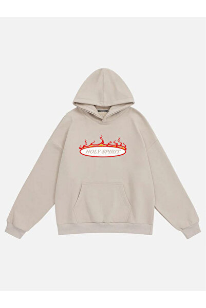 Mad&Calf Unisex Holy Spirit Printed Hooded Fleece Oversized Sweatshirt