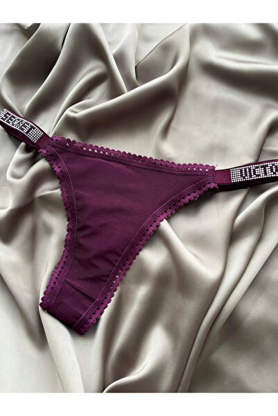 GORALİS JEWELRY Mor Dantel Ve Taş İşlemeli Lüks Külot