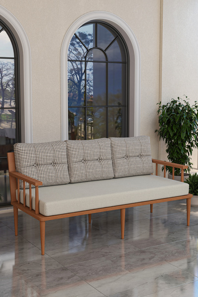 Kaktüs Avm Preda Serisi Masif Fırınlanmış Gürgen Ahşap Bahçe Balkon Takımı 1 Adet 3'lü (Üçlü) Koltuk