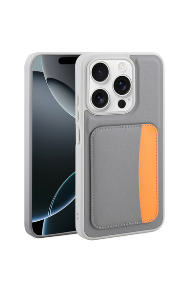 Paladyum Case Xiaomi Redmi 15C Compatible Faux Leather Gray Case with Card Holder